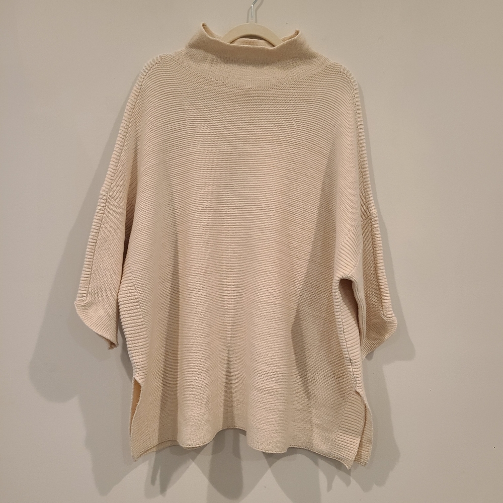 Kerisma Cream Wool Blend Quarter Length Dolman Sleeve Mock Neck Boxy Sweater